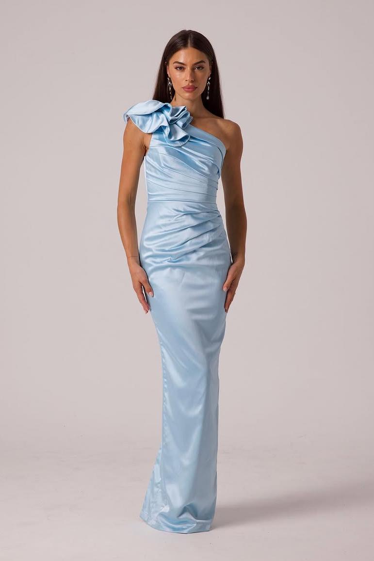 One Shoulder Sleeveless Long Mermaid Formal Dress With Pleated