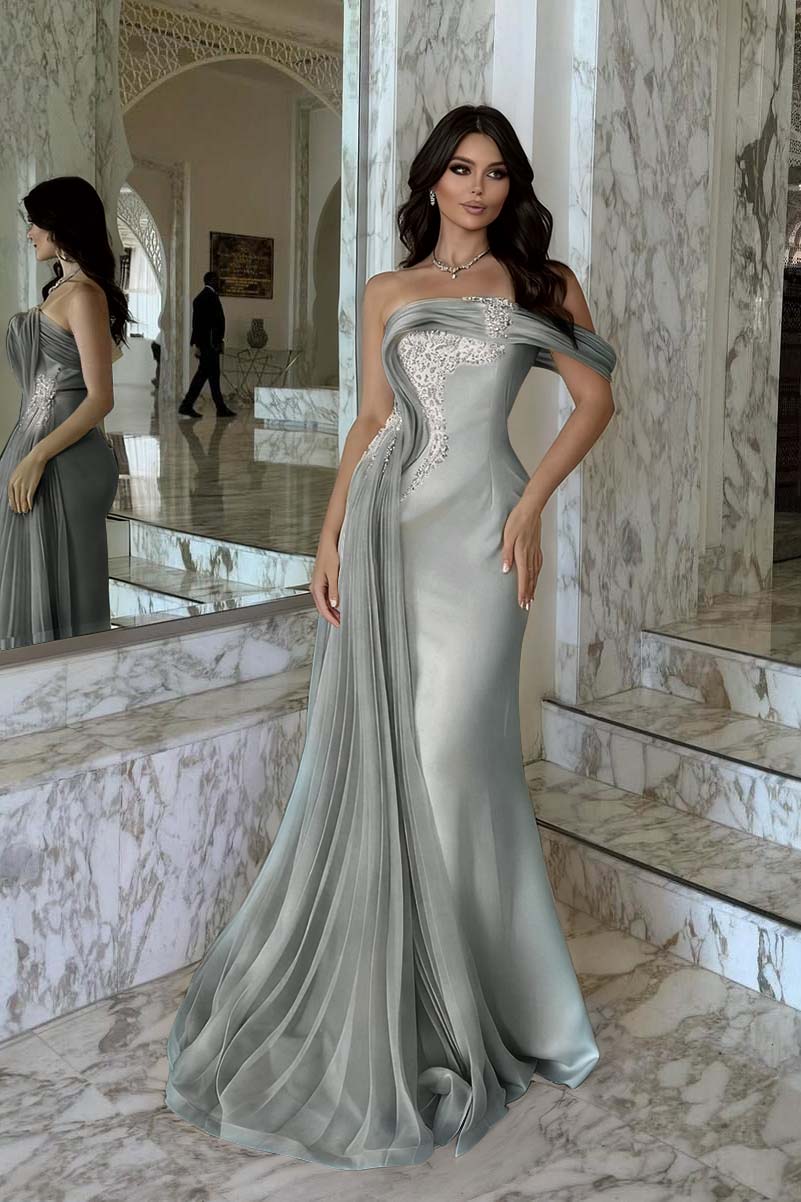 One Shoulder Sleeveless Long Mermaid Formal Dress With Beading