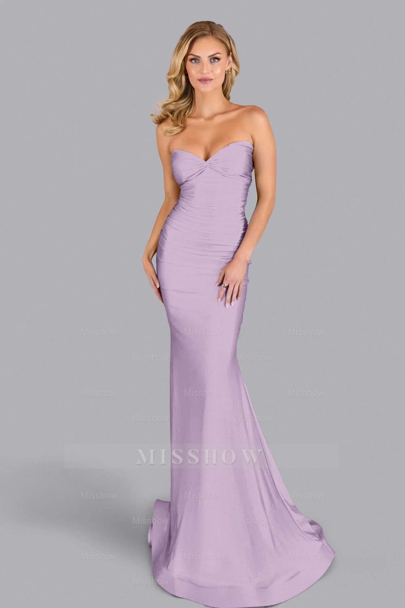 Strapless Sleeveless Long Mermaid Formal Dress With Pleated