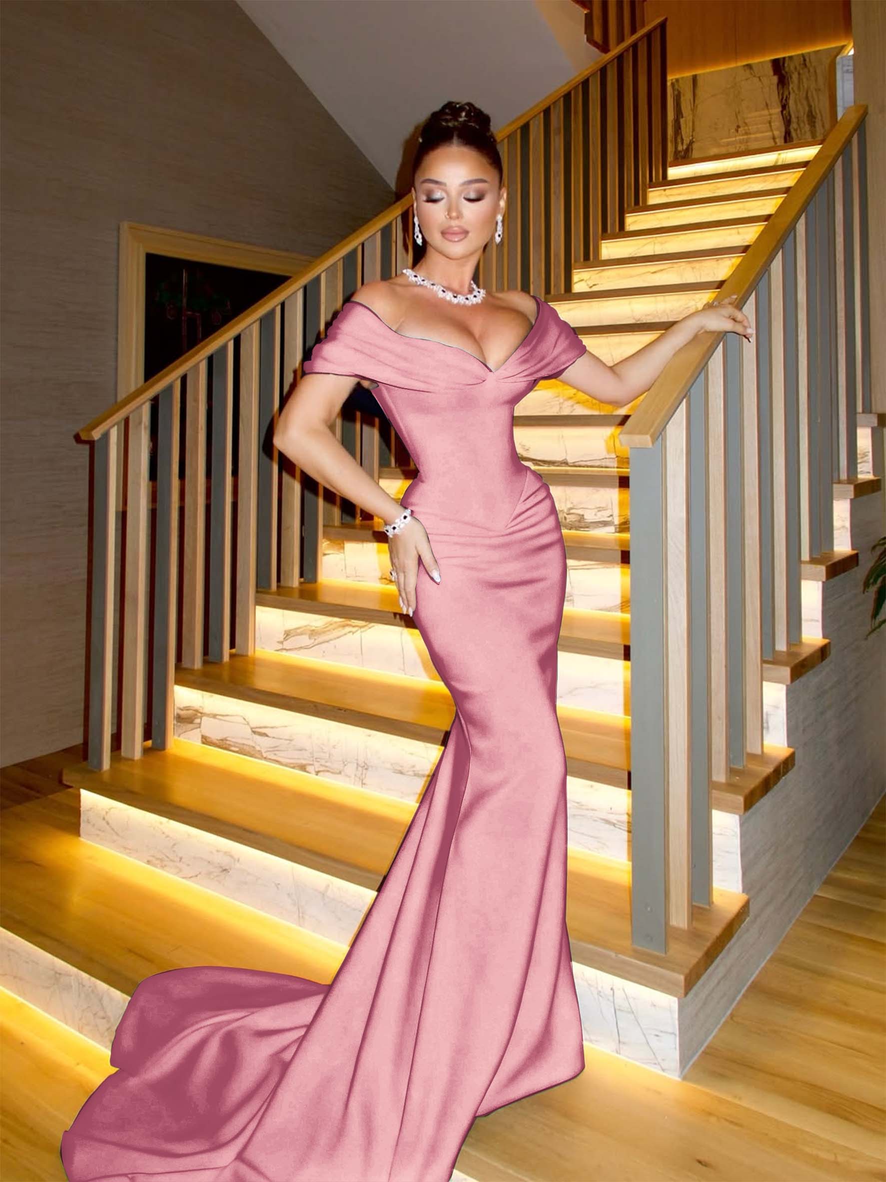 Off The Shoulder Sleeveless Long Mermaid Formal Dress With Pleated