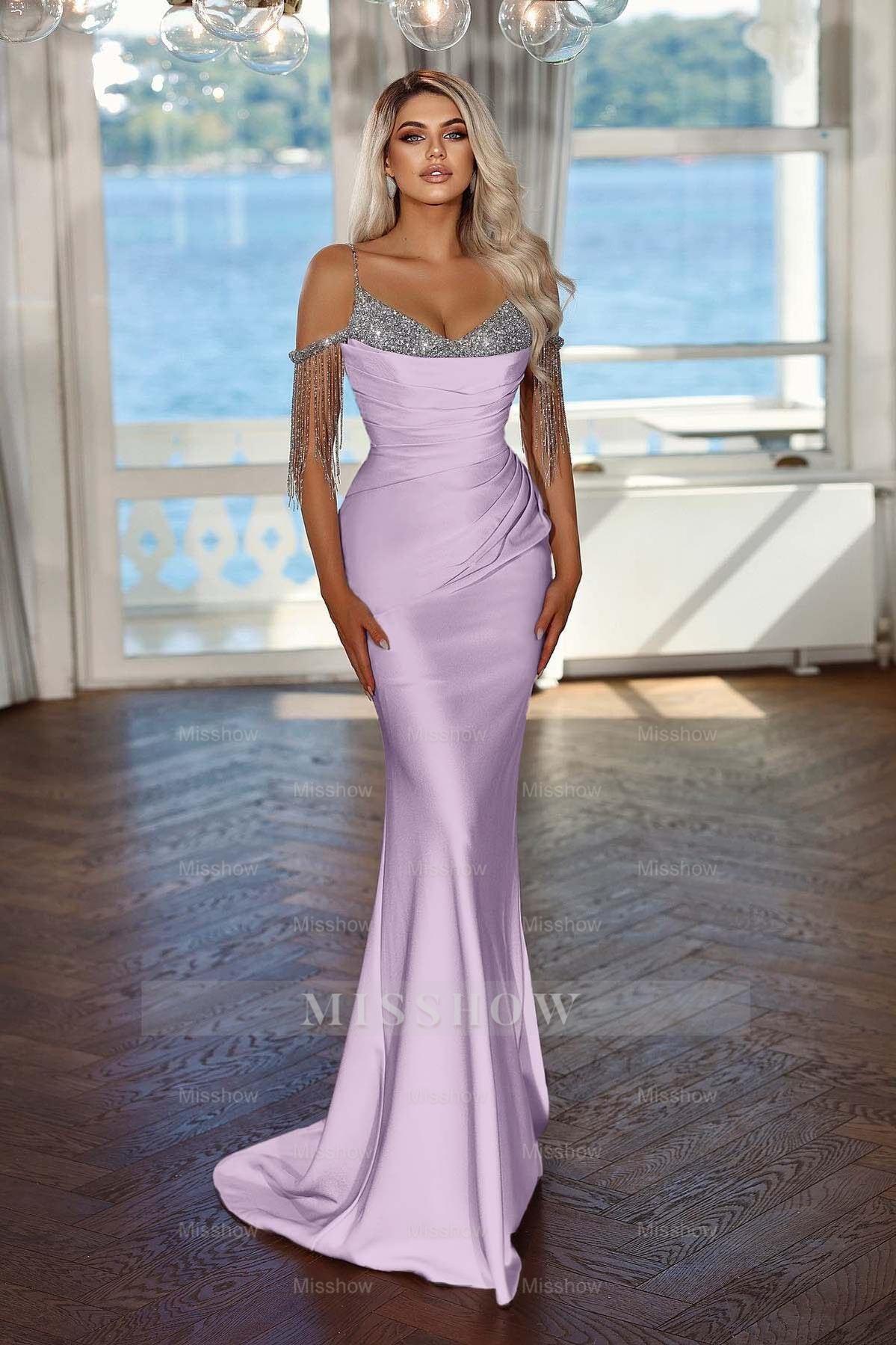Spaghetti Strap Sleeveless Long Mermaid Formal Dress With Sequins