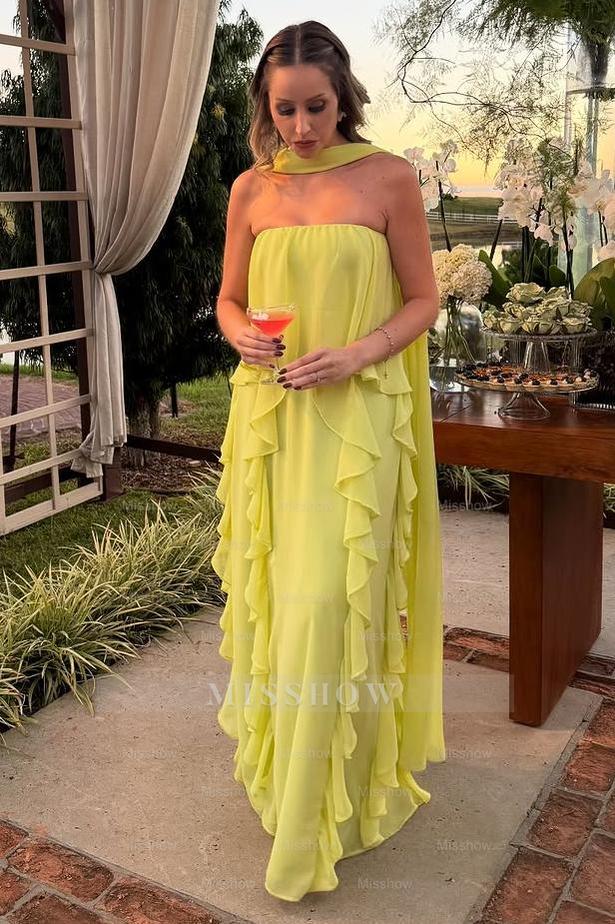 Chic Halter Strapless Sleeveless Long Formal Dress With Ruffles