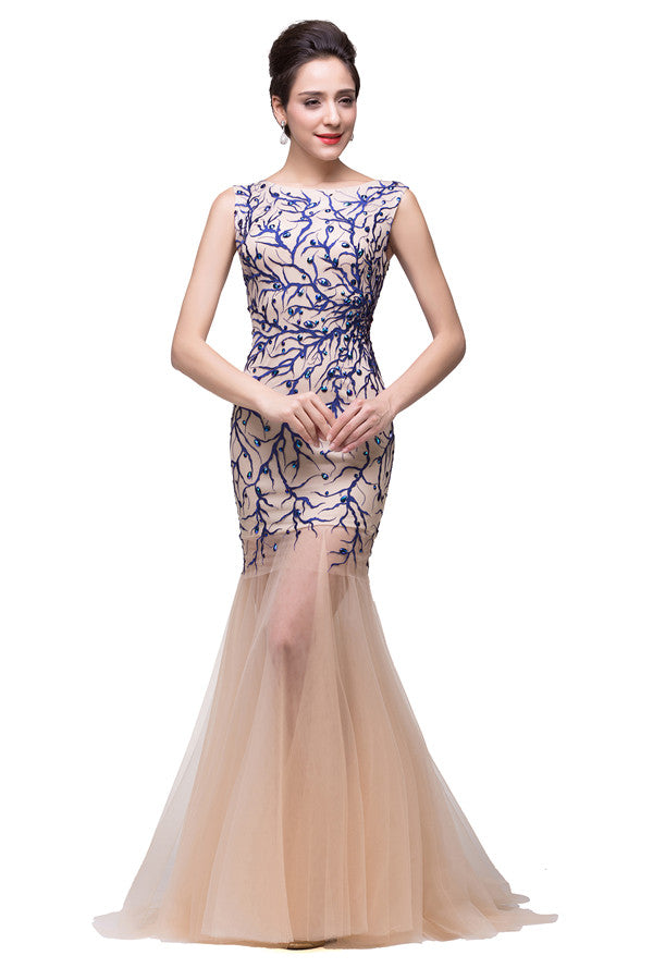 MISSHOW offers gorgeous Champagne Jewel party dresses with delicately handmade Crystal,Appliques in size 0-26W. Shop Floor-length prom dresses at affordable prices.