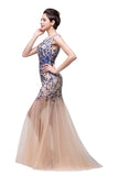 MISSHOW offers gorgeous Champagne Jewel party dresses with delicately handmade Crystal,Appliques in size 0-26W. Shop Floor-length prom dresses at affordable prices.