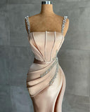 Champagne evening dresses floor-length with glitter-misshow.com