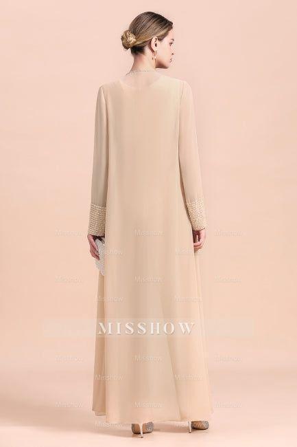 Champagne Long Chiffon Mother of The Bride Dress Two Pieces with Jacket Champagne Long Chiffon Mother of The Bride Dress Two Pieces with Jacket