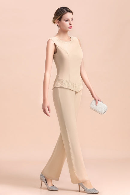 champagne mother of the bride dress with jacket Champagne Long Chiffon Mother of the Bride Dress Two Pieces With Jacket