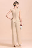 Champagne Long Chiffon Mother of the Bride Dress Two Pieces With Jacket-misshow.com