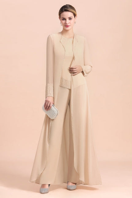 BMbridal Champagne Long Chiffon Mother of the Bride Dress Two Pieces With Jacket