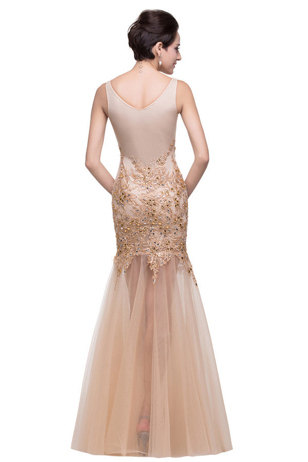 MISSHOW offers gorgeous Champagne Jewel party dresses with delicately handmade Crystal,Appliques in size 0-26W. Shop Floor-length prom dresses at affordable prices.