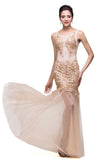 Champagne Scoop Mermaid Floor-length Appliques Prom Dresses