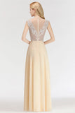 Looking for Bridesmaid Dresses in 100D Chiffon, A-line style, and Gorgeous Beading work  MISSHOW has all covered on this elegant Champagne Sleeveless A-Line Crystal Jewel Bridesmaid Dresses Floor Length Party Dress.