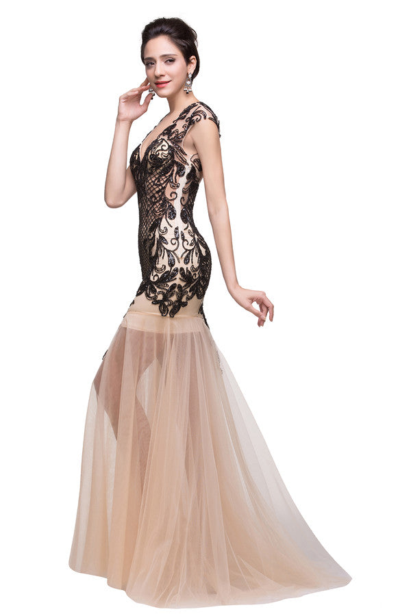 MISSHOW offers gorgeous Champagne V-neck party dresses with delicately handmade Beading,Appliques,Sequined in size 0-26W. Shop Floor-length prom dresses at affordable prices.