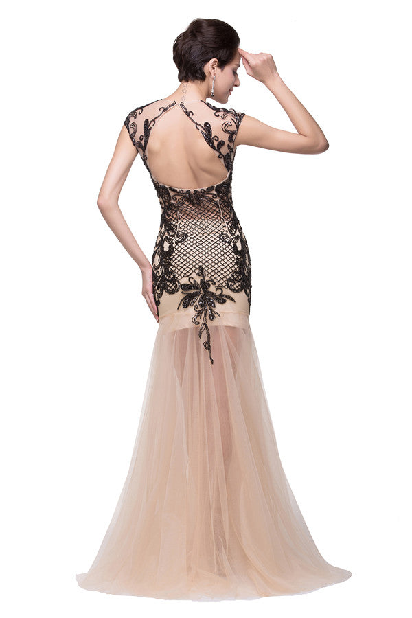 MISSHOW offers gorgeous Champagne V-neck party dresses with delicately handmade Beading,Appliques,Sequined in size 0-26W. Shop Floor-length prom dresses at affordable prices.