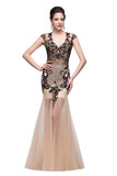 Champagne V-Neck Mermaid Floor-length Prom Dresses