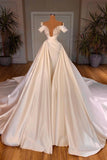 Charming A-Line Off-the-shoulder Cathedral V-neck Long Wedding Dress
