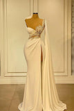 Charming Asymmetrical Beading Mermaid Wedding Dress with Ruffles-misshow.com