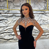 Charming Black Ankle-Length V-Neck Sleeveless Mermaid Prom Dress-misshow.com