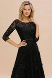 Looking for Prom Dresses,Evening Dresses,Homecoming Dresses,Bridesmaid Dresses,Quinceanera dresses in Tulle,Sequined, A-line style, and Gorgeous Sequined work  MISSHOW has all covered on this elegant Charming Black Half Sleeves Tulle Sequins Evening Dress 20s Aline Prom Dress.