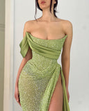 Charming Floor Length One-Shoulder A Line Prom Dress with Split-misshow.com