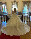 Charming Floor Length Sweetheart Long Sleeves A-Line Lace Wedding Dress-misshow.com