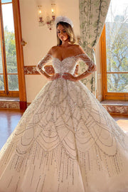 Charming Floor Length Sweetheart Long Sleeves A-Line Lace Wedding Dress