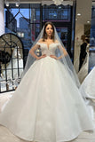 Charming Floor Length Sweetheart Off-The-Shoulder A-Line Lace Wedding Dress with Sequins
