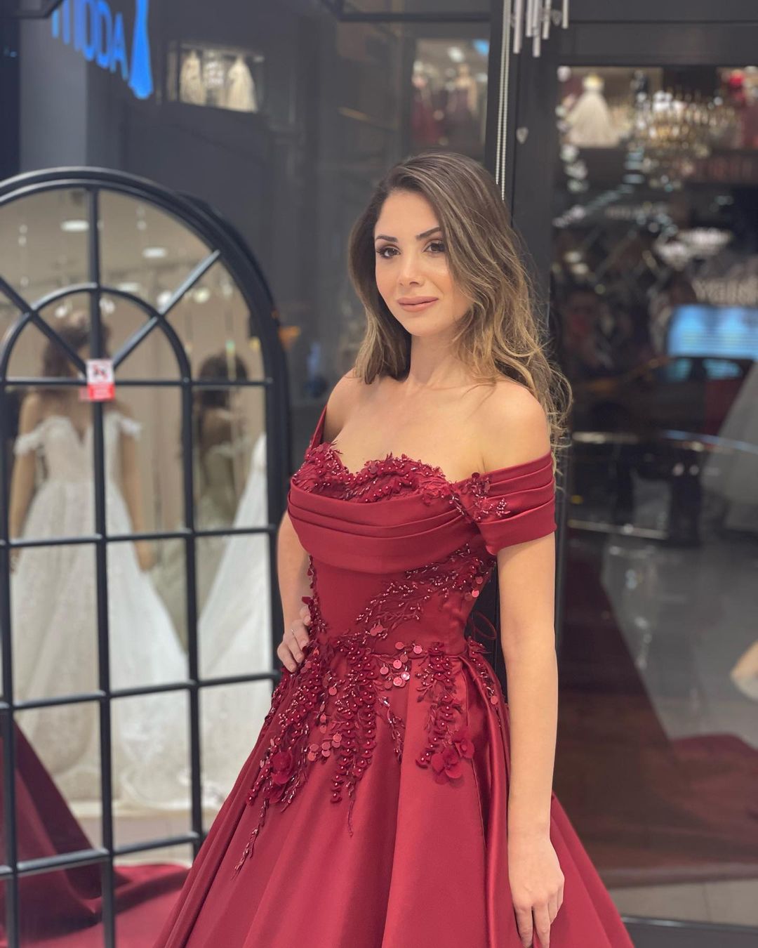 Charming Floor Length Sweetheart Off-The-Shoulder A-Line Satin Wedding Dress with Appliques-misshow.com