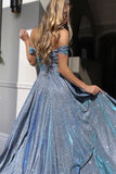 Charming Floor Length Sweetheart Off-The-Shoulder A Line Sequined Prom Dress with Split-misshow.com