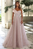 Charming Floor Length Sweetheart Sleeveless One-Shoulder A-Line Sequined Prom Dress-misshow.com
