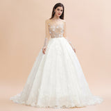 Charming Floral Lace Appliques Wedding Dress Gorgeous White Beads Bridal Gown-misshow.com