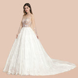 Charming Floral Lace Appliques Wedding Dress Gorgeous White Beads Bridal Gown-misshow.com