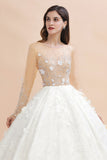 Charming Floral Lace Appliques Wedding Dress Gorgeous White Beads Bridal Gown-misshow.com