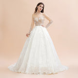 Charming Floral Lace Appliques Wedding Dress Gorgeous White Beads Bridal Gown