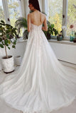 Charming Garden Spaghetti Straps A-Line Lace Wedding Dress-misshow.com