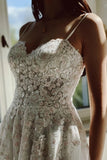 Charming Garden Spaghetti Straps A-Line Lace Wedding Dress-misshow.com