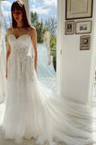 Charming Garden Spaghetti Straps A-Line Lace Wedding Dress-misshow.com