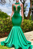 Charming Halter Sleeveless A-line Stretch Satin Mermaid Prom Dress-misshow.com