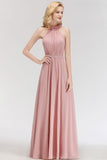 Looking for Bridesmaid Dresses in 100D Chiffon, A-line style, and Gorgeous Ruffles work  MISSHOW has all covered on this elegant Charming Halter Sleeveless Ruffled Chiffon Bridesmaid Dresses Aline Evening Maxi Gown