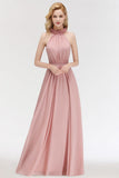 Charming Halter Sleeveless Ruffled Chiffon Bridesmaid Dresses Aline Evening Maxi Gown