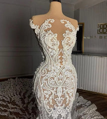 Charming Jewel Garden Sleeveless Mermaid Tulle Wedding Dress with Appliques-misshow.com