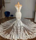 Charming Jewel Garden Sleeveless Mermaid Tulle Wedding Dress with Appliques-misshow.com