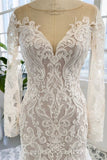 Charming Jewel Long Sleeves Chapel Mermaid Wedding Dress-misshow.com