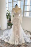 Charming Jewel Long Sleeves Chapel Mermaid Wedding Dress