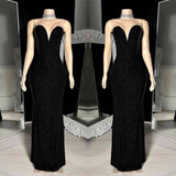 Charming Long Black V-neck Sleeveless Mermaid Prom Dress WIth Beading-misshow.com