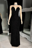 Charming Long Black V-neck Sleeveless Mermaid Prom Dress WIth Beading-misshow.com