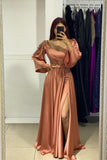 Charming Long Front Split A-Line Long Sleeves Prom Dress With Rhinestone