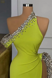 Charming Long One Shoulder Sleeveless Sequined Prom Dress With Slit-misshow.com
