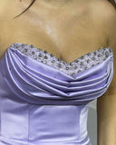 Charming Long Satin Sleeveless Strapless Mermaid Prom Dress With Rhinestone-misshow.com