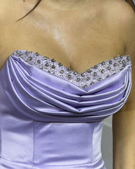 Charming Long Satin Sleeveless Strapless Mermaid Prom Dress With Rhinestone-misshow.com